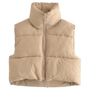 Khaki Cropped Puffer Vest